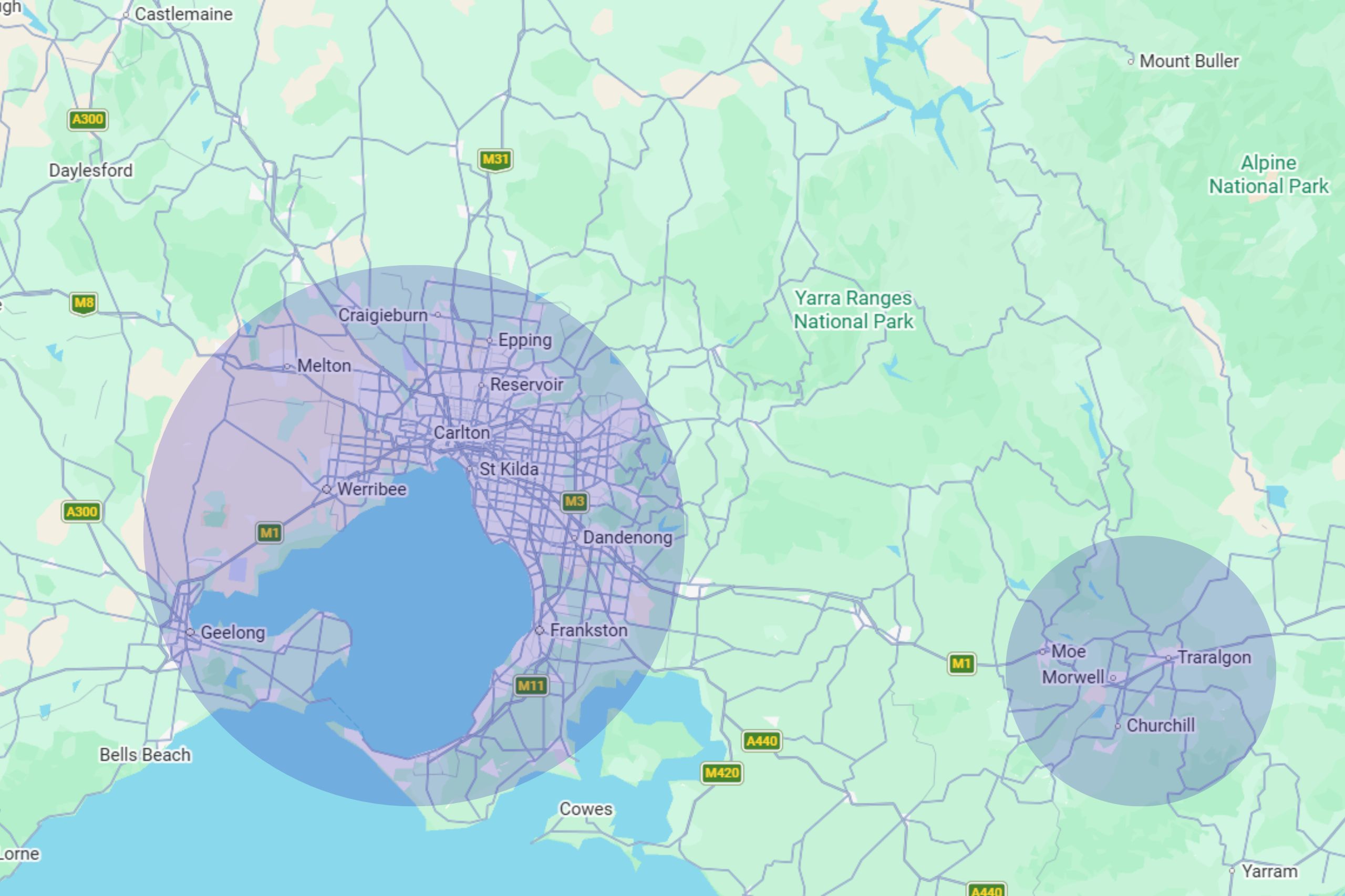 Melbourne service area map